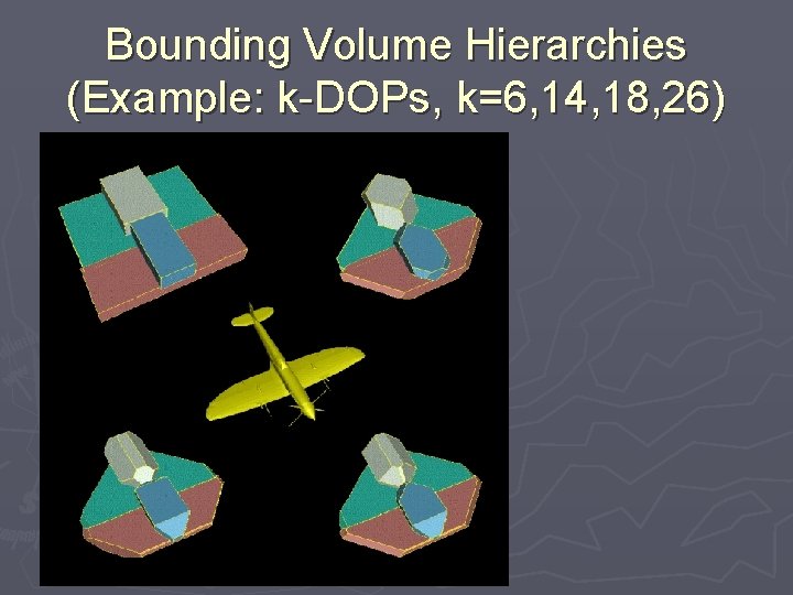 Bounding Volume Hierarchies (Example: k-DOPs, k=6, 14, 18, 26) 