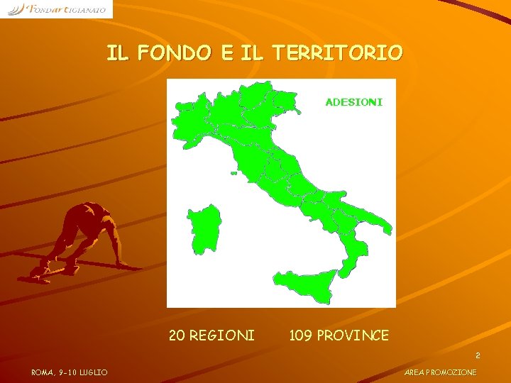 IL FONDO E IL TERRITORIO ADESIONI 20 REGIONI 109 PROVINCE 2 ROMA, 9 -10