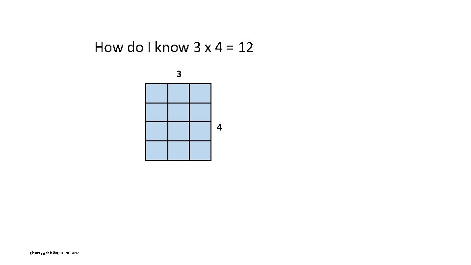 How do I know 3 x 4 = 12 3 4 glorway@thinking 101. ca