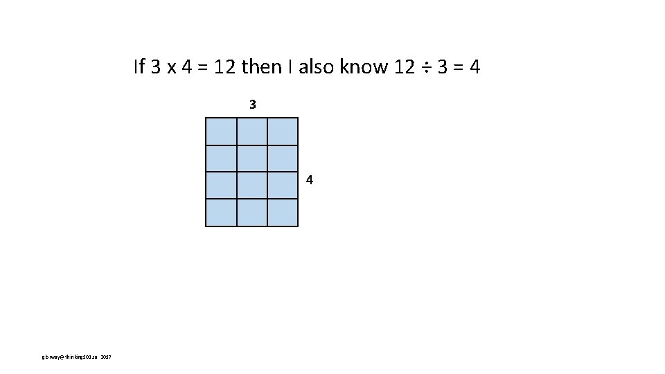 If 3 x 4 = 12 then I also know 12 ÷ 3 =