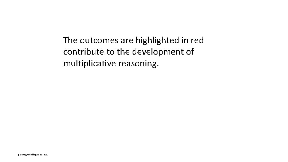 The outcomes are highlighted in red contribute to the development of multiplicative reasoning. glorway@thinking