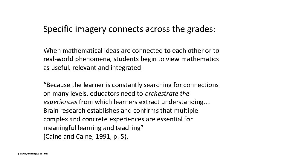 Specific imagery connects across the grades: When mathematical ideas are connected to each other