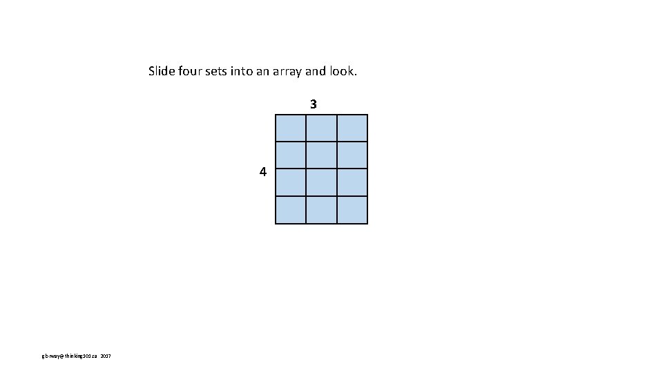 Slide four sets into an array and look. 3 4 glorway@thinking 101. ca 2017