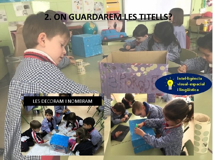 2. ON GUARDAREM LES TITELLS? Intel·ligència visual-espacial i lingüística LES DECORAM I NOMBRAM 