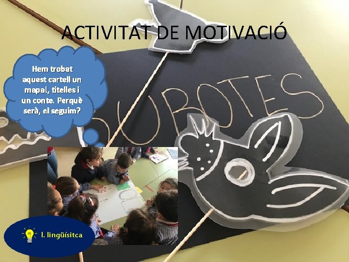 ACTIVITAT DE MOTIVACIÓ Hem trobat aquest cartell un mapa!, titelles i un conte. Perquè