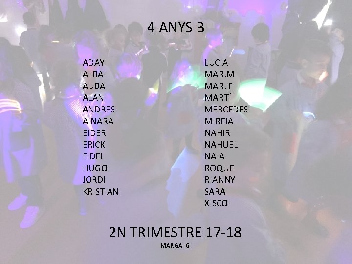 4 ANYS B LUCIA MAR. M MAR. F MARTÍ MERCEDES MIREIA NAHIR NAHUEL NAIA