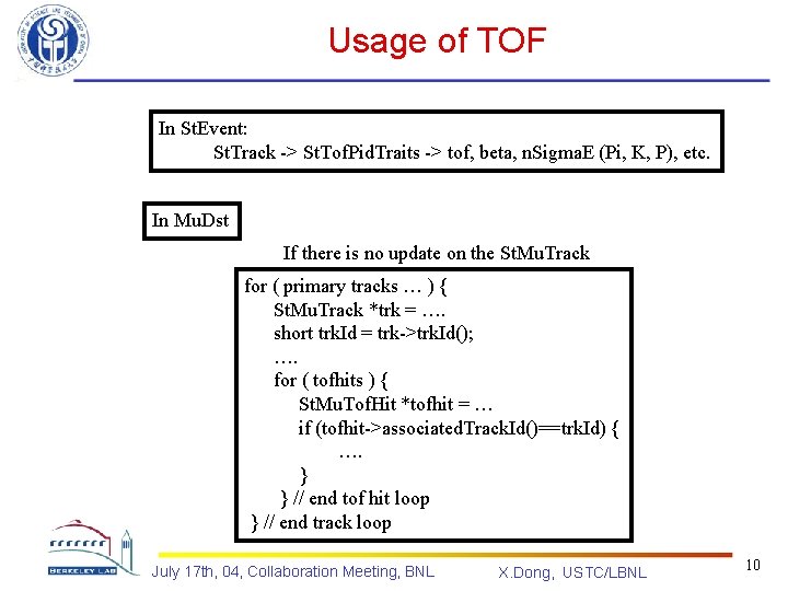 Usage of TOF In St. Event: St. Track -> St. Tof. Pid. Traits ->