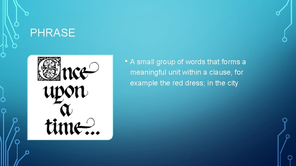 PHRASE • A small group of words that forms a meaningful unit within a