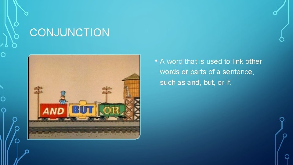 CONJUNCTION • A word that is used to link other words or parts of