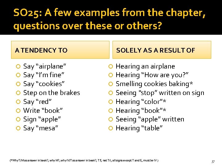 SO 25: A few examples from the chapter, questions over these or others? A