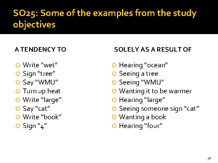 SO 25: Some of the examples from the study objectives A TENDENCY TO Write