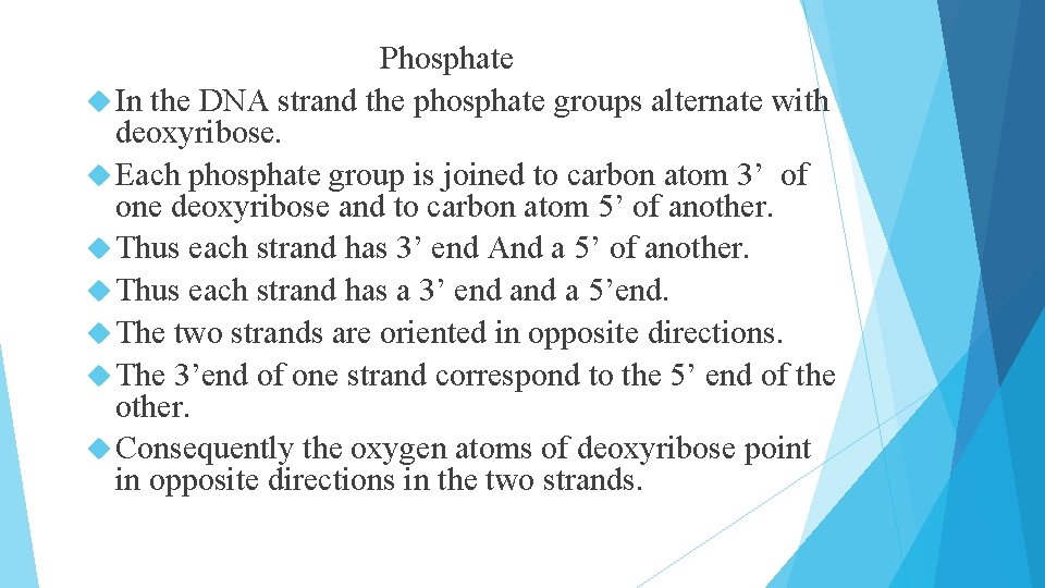 Phosphate In the DNA strand the phosphate groups alternate with deoxyribose. Each phosphate group