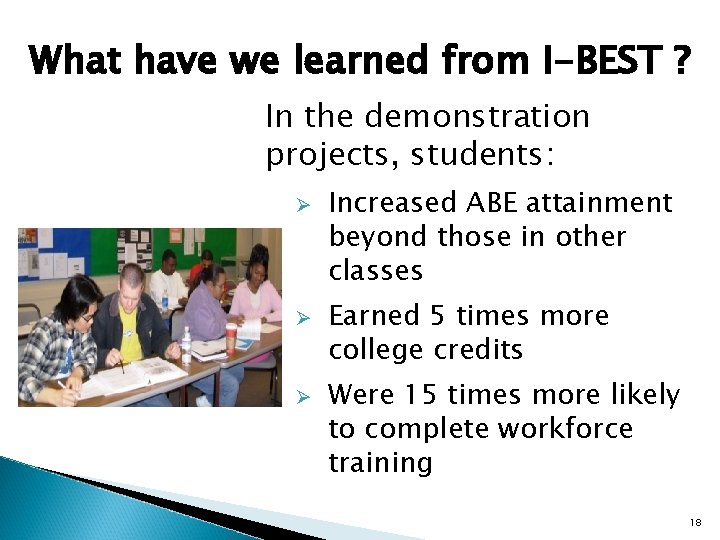What have we learned from I-BEST ? In the demonstration projects, students: Ø Ø