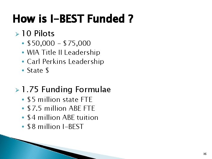 How is I-BEST Funded ? Ø 10 • • Pilots $50, 000 - $75,