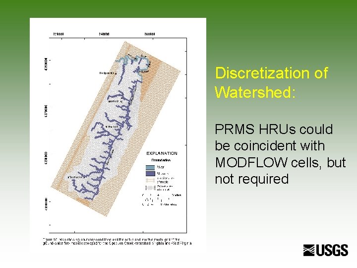 Discretization of Watershed: PRMS HRUs could be coincident with MODFLOW cells, but not required