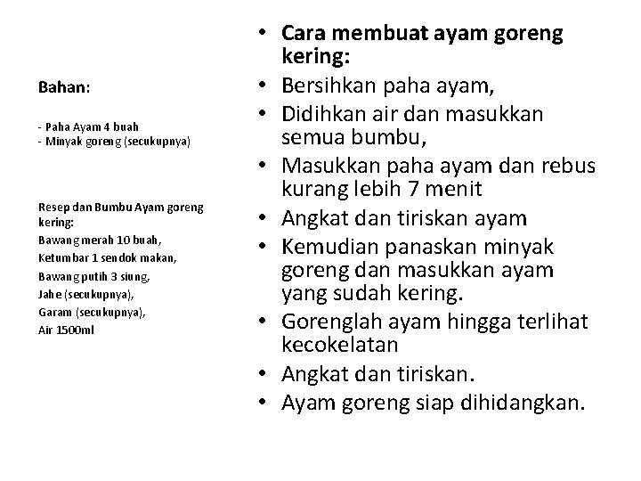 Bahan: - Paha Ayam 4 buah - Minyak goreng (secukupnya) Resep dan Bumbu Ayam