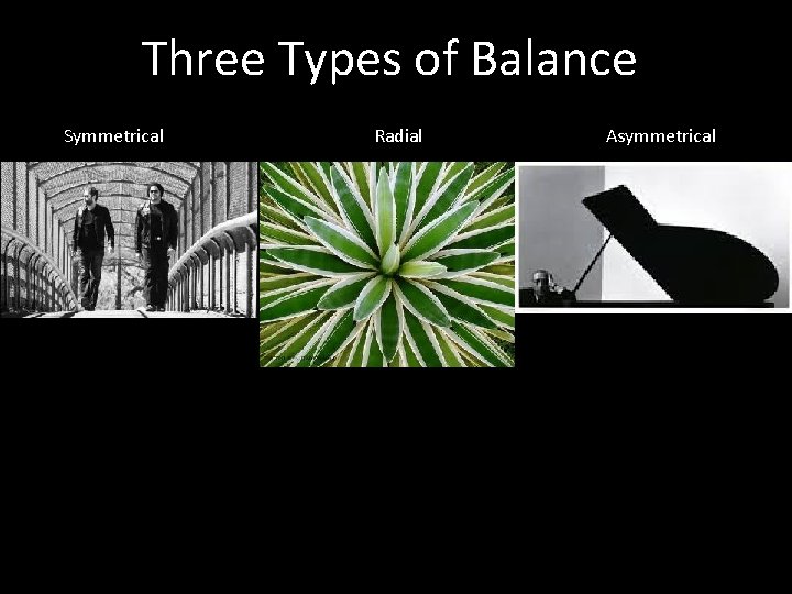 Three Types of Balance Symmetrical Radial Asymmetrical 