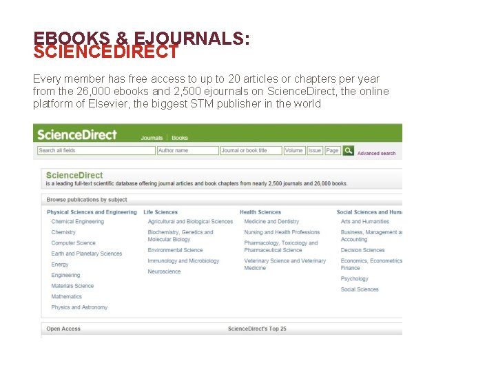 EBOOKS & EJOURNALS: SCIENCEDIRECT Every member has free access to up to 20 articles