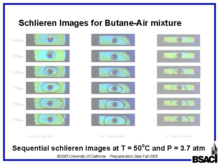 Schlieren Images for Butane-Air mixture Sequential schlieren images at T = 50 o. C Schlieren Images for Butane-Air mixture Sequential schlieren images at T = 50 o. C