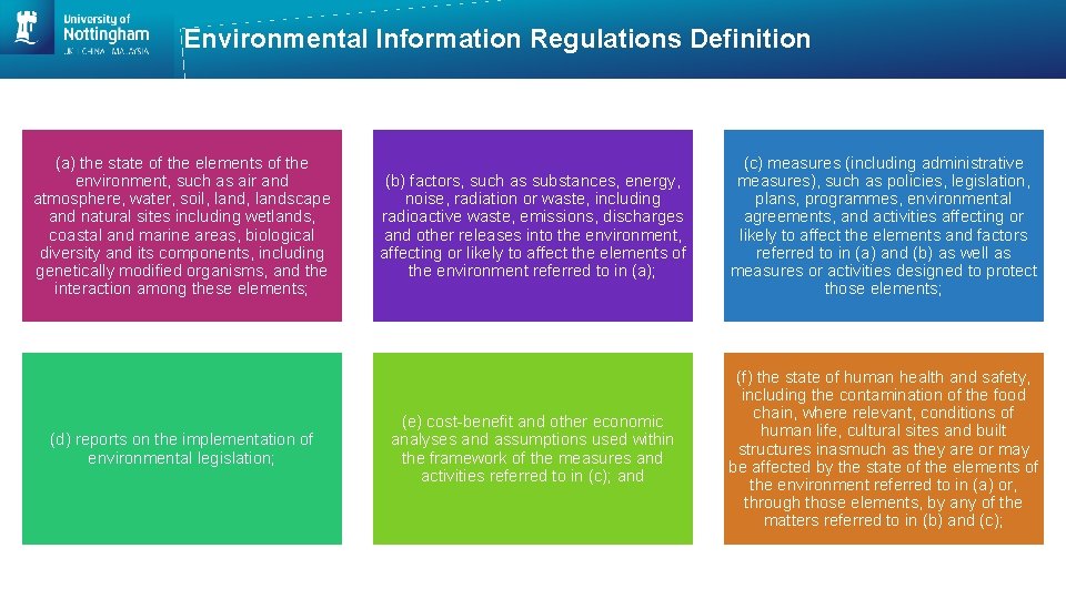 Environmental Information Regulations Definition (a) the state of the elements of the environment, such