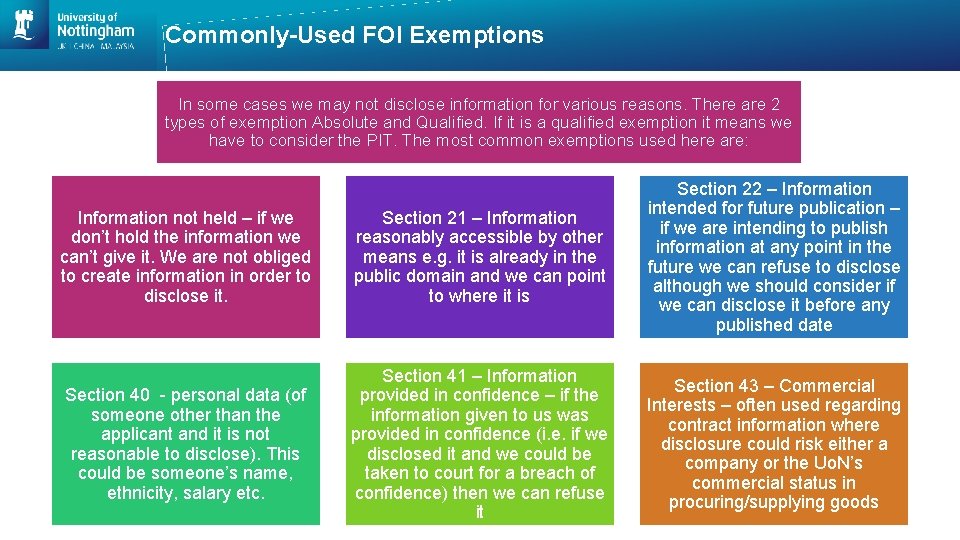 Commonly-Used FOI Exemptions In some cases we may not disclose information for various reasons.