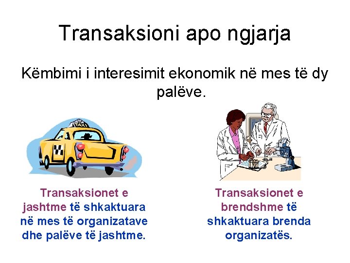 Transaksioni apo ngjarja Këmbimi i interesimit ekonomik në mes të dy palëve. Transaksionet e