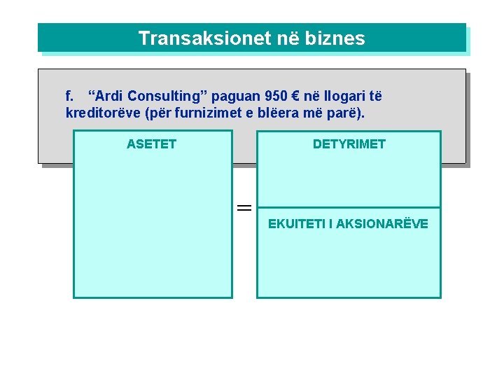 Transaksionet në biznes f. “Ardi Consulting” paguan 950 € në llogari të kreditorëve (për