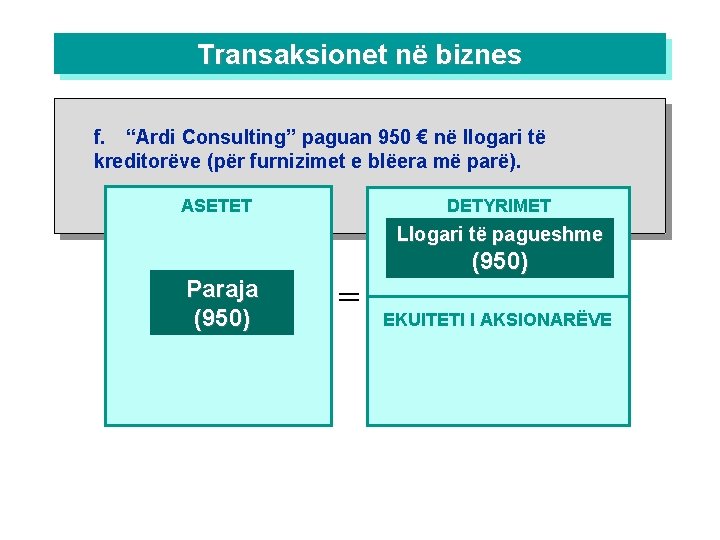 Transaksionet në biznes f. “Ardi Consulting” paguan 950 € në llogari të kreditorëve (për