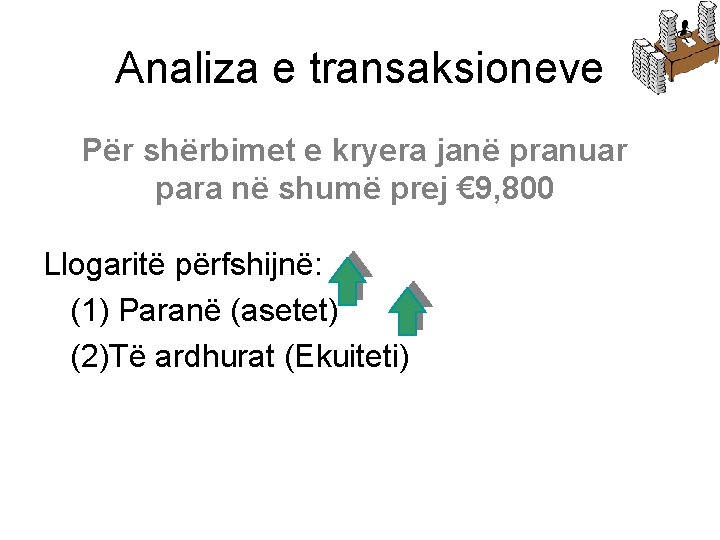 Analiza e transaksioneve Për shërbimet e kryera janë pranuar para në shumë prej €