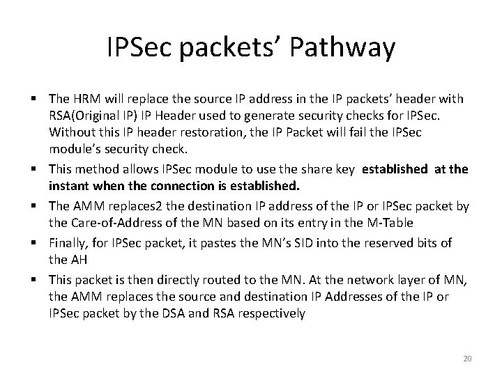 IPSec packets’ Pathway § The HRM will replace the source IP address in the