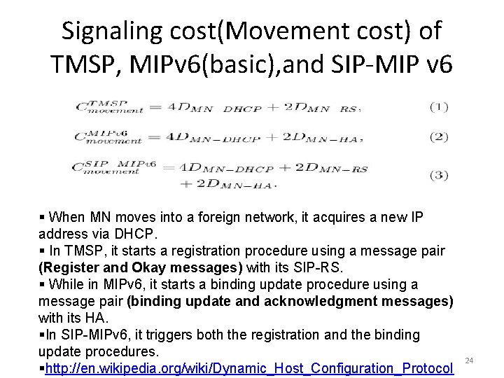 Signaling cost(Movement cost) of TMSP, MIPv 6(basic), and SIP-MIP v 6 § When MN