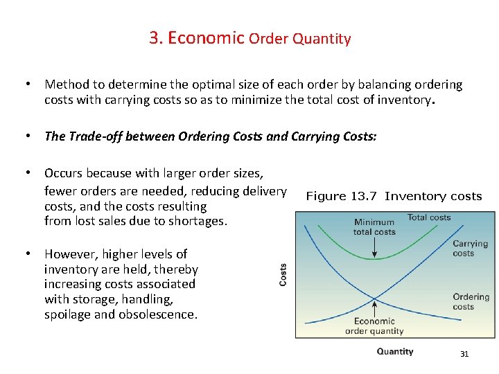 3. Economic Order Quantity • Method to determine the optimal size of each order