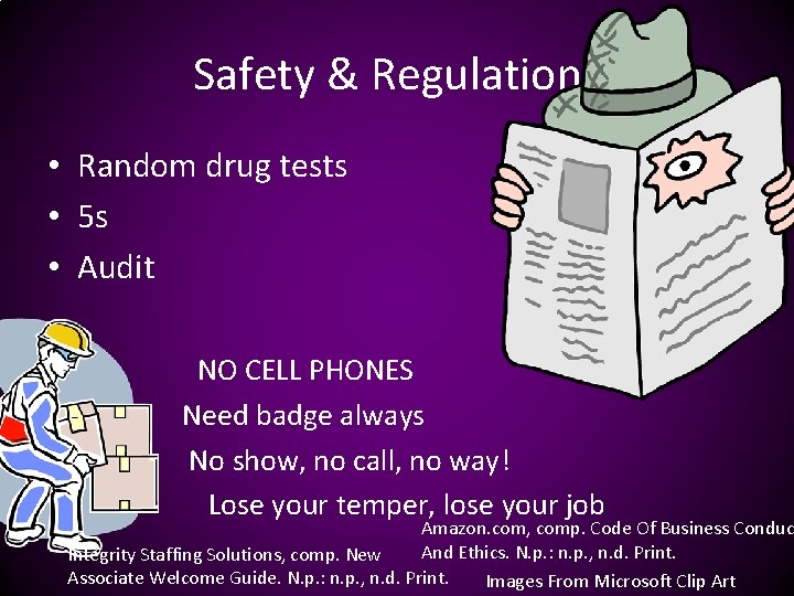 Safety & Regulations • Random drug tests • 5 s • Audit • •