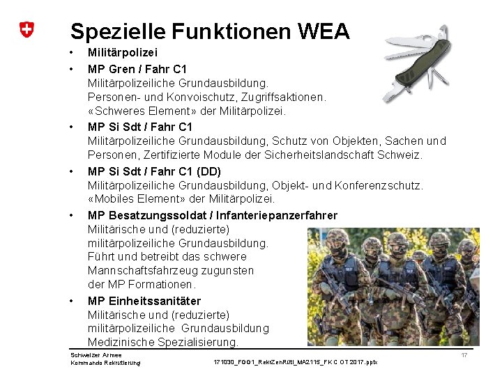 Spezielle Funktionen WEA • • • Militärpolizei MP Gren / Fahr C 1 Militärpolizeiliche