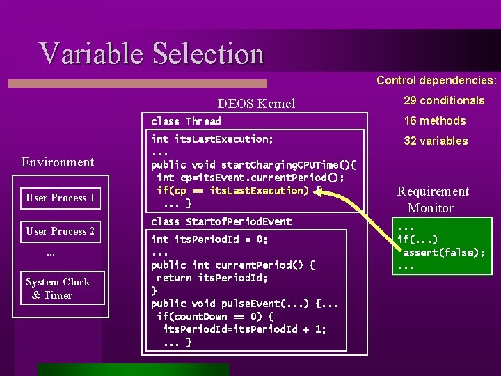 Variable Selection Control dependencies: DEOS Kernel Environment User Process 1 User Process 2. .