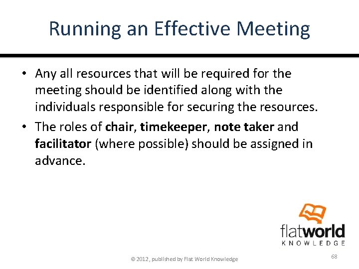 Running an Effective Meeting • Any all resources that will be required for the