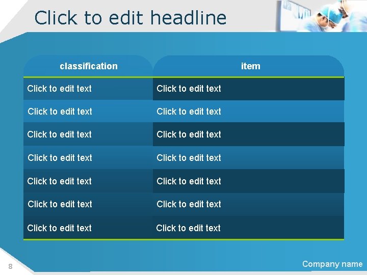 Click to edit headline classification 8 item Click to edit text Click to edit