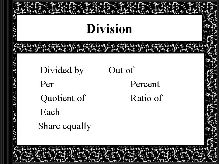 Division Divided by Per Quotient of Each Share equally Out of Percent Ratio of