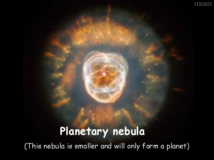 23/12/2021 Planetary nebula (This nebula is smaller and will only form a planet) 