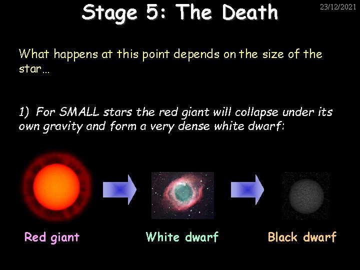 Stage 5: The Death 23/12/2021 What happens at this point depends on the size