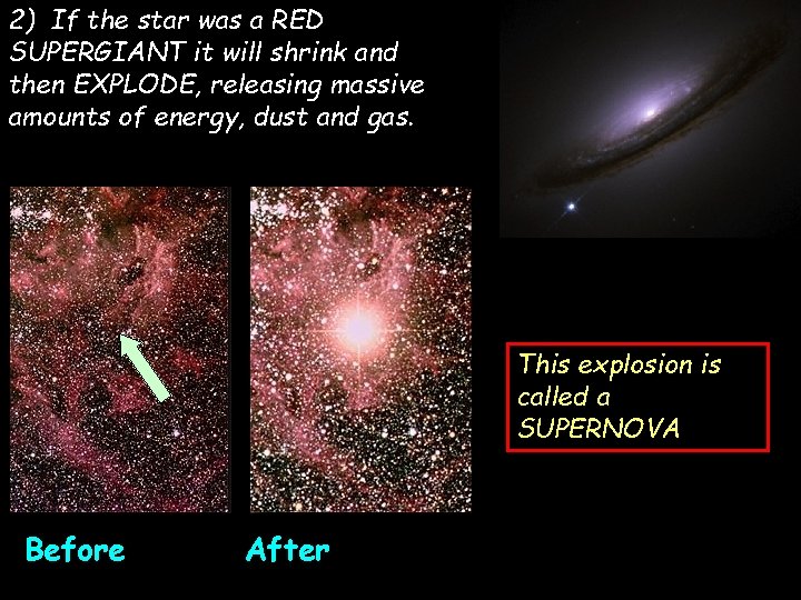 2) If the star was a RED SUPERGIANT it will shrink and then EXPLODE,