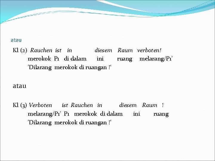 atau Kl (2) Rauchen ist in diesem Raum verboten! merokok P 1 di dalam