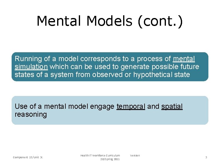 Mental Models (cont. ) Running of a model corresponds to a process of mental