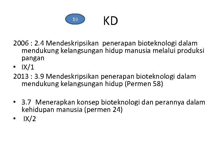 19 KD 2006 : 2. 4 Mendeskripsikan penerapan bioteknologi dalam mendukung kelangsungan hidup manusia