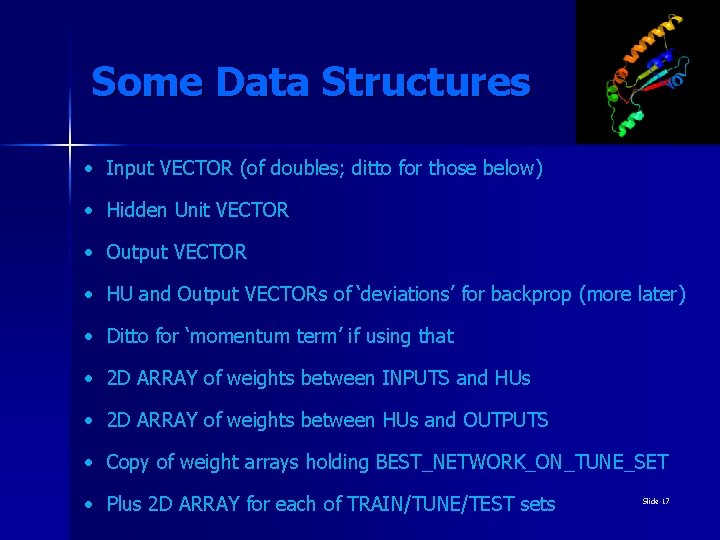 Some Data Structures • Input VECTOR (of doubles; ditto for those below) • Hidden