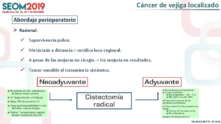 Cáncer de vejiga localizado Abordaje perioperatorio Ø Racional. ü Supervivencia pobre. ü Metástasis a