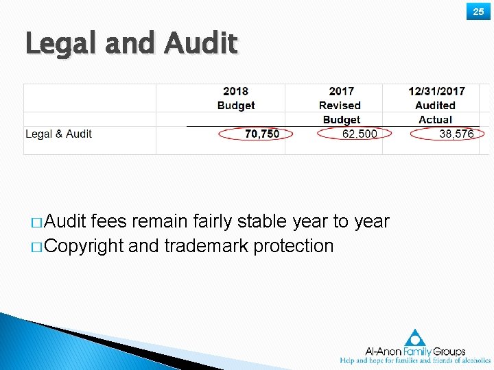 25 Legal and Audit � Audit fees remain fairly stable year to year �