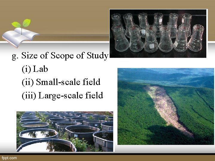 g. Size of Scope of Study (i) Lab (ii) Small-scale field (iii) Large-scale field