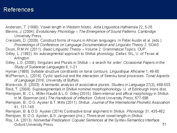 References Andersen, T. (1990). Vowel length in Western Nilotic. Acta Linguistica Hafniensia 22, 5