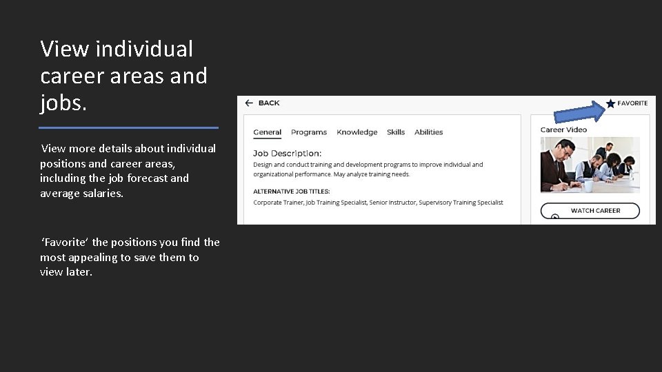 View individual career areas and jobs. View more details about individual positions and career